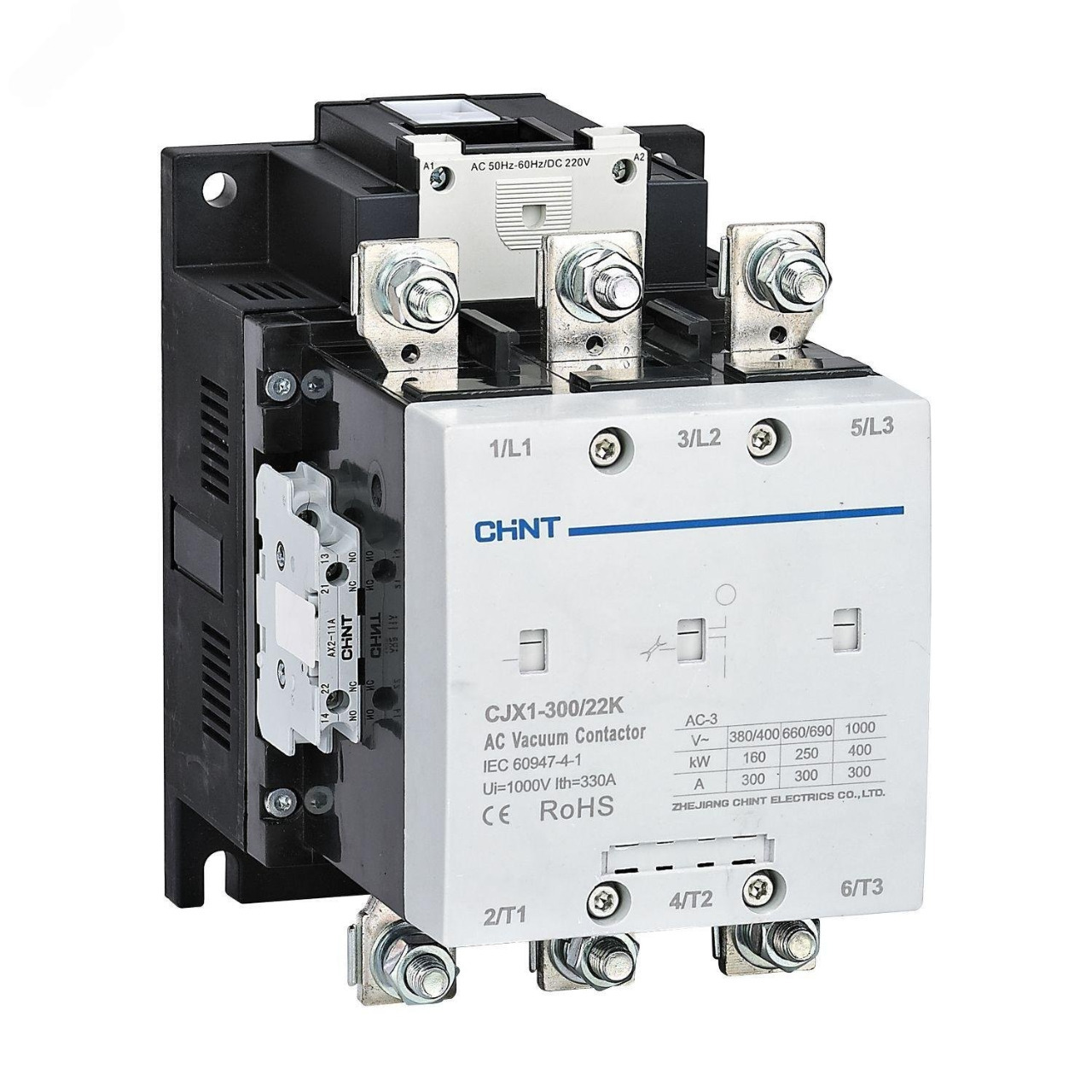 Контактор вакуумный 265А(АС3) 2НО+2НЗ AC/DC 220В 50/60Гц CJX1-265/22K